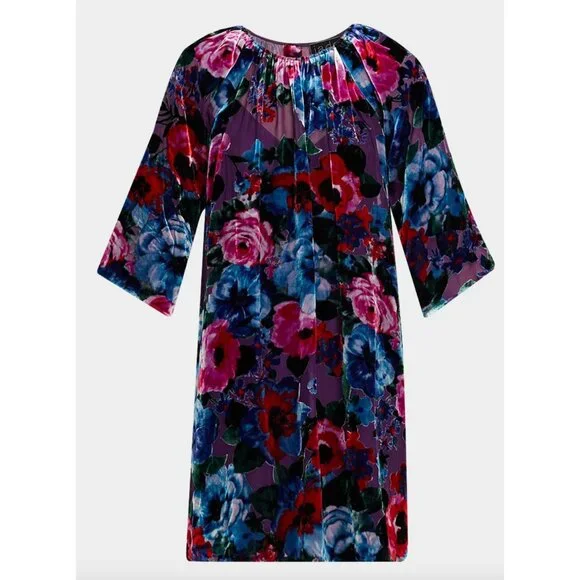 JADE Johnny Was $550 Hollis Mini Velvet Floral Dress Size Small